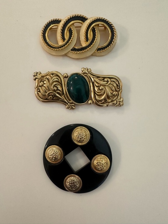 VTG Ginnie Johansen Brooch Lot (3) Signed GJD 80s Runway Statement Gold Black - Picture 3 of 5